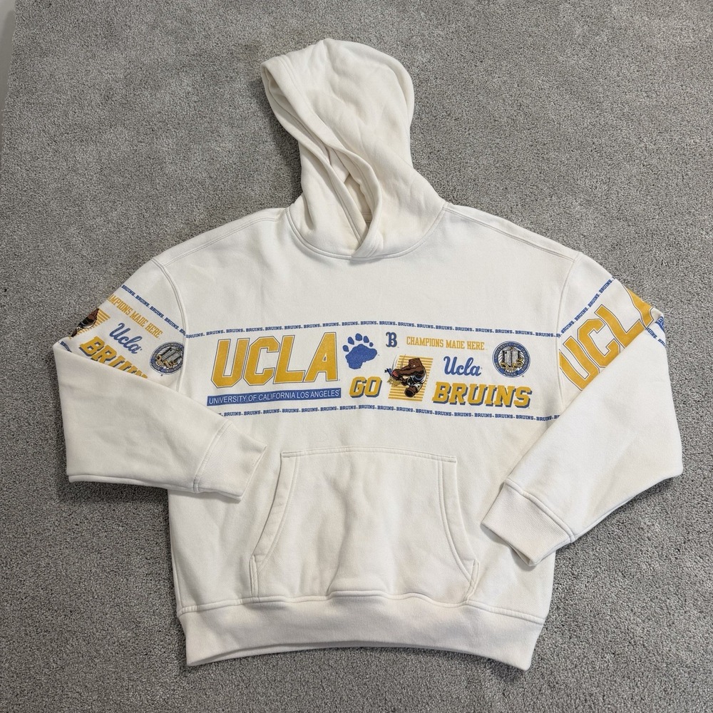 Hollister UCLA Bruins Hoodie Men S White Pullover Sweatshirt Boxy Fit Basketball